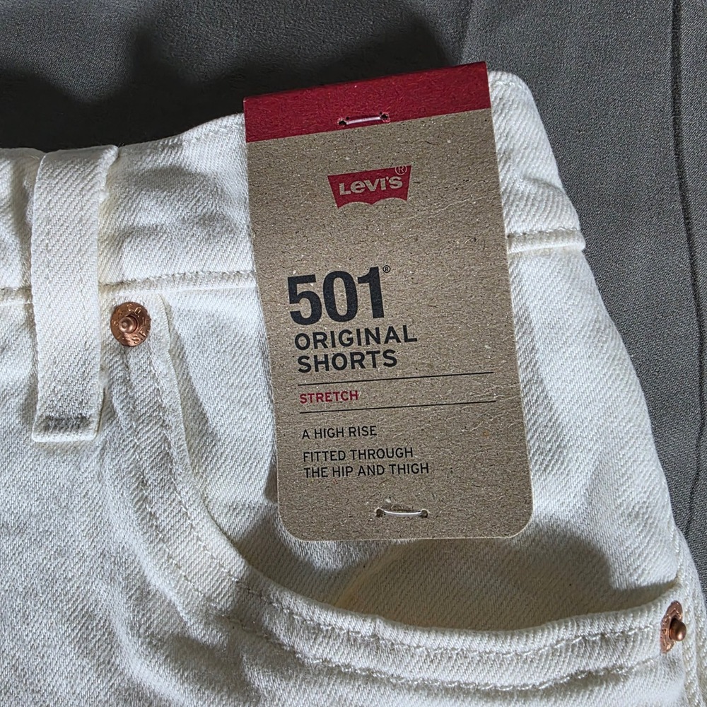 Levis 501 Original Shorts Womens 25 White High Rise Stretch Denim 56327-0473 - Picture 2 of 7